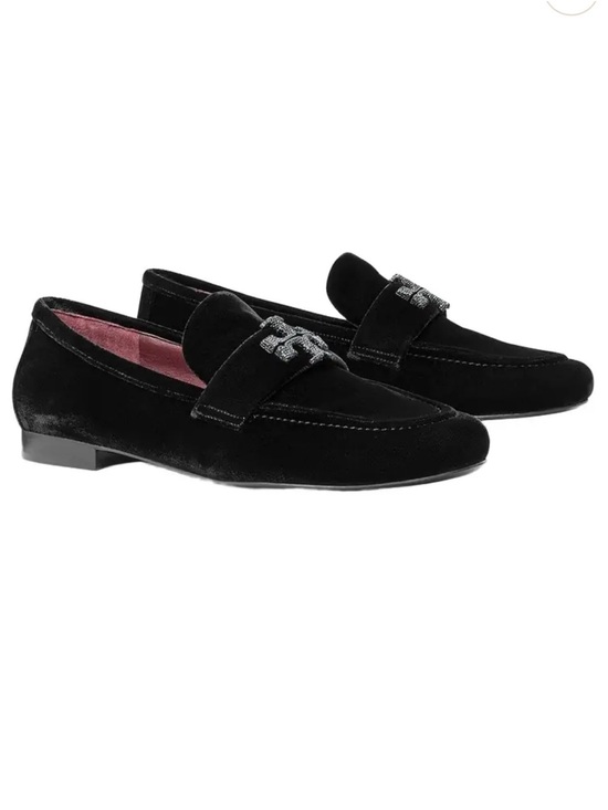 Tory Burch Shoes - Tory Burch Black Suede Loafers with Embellished Logo